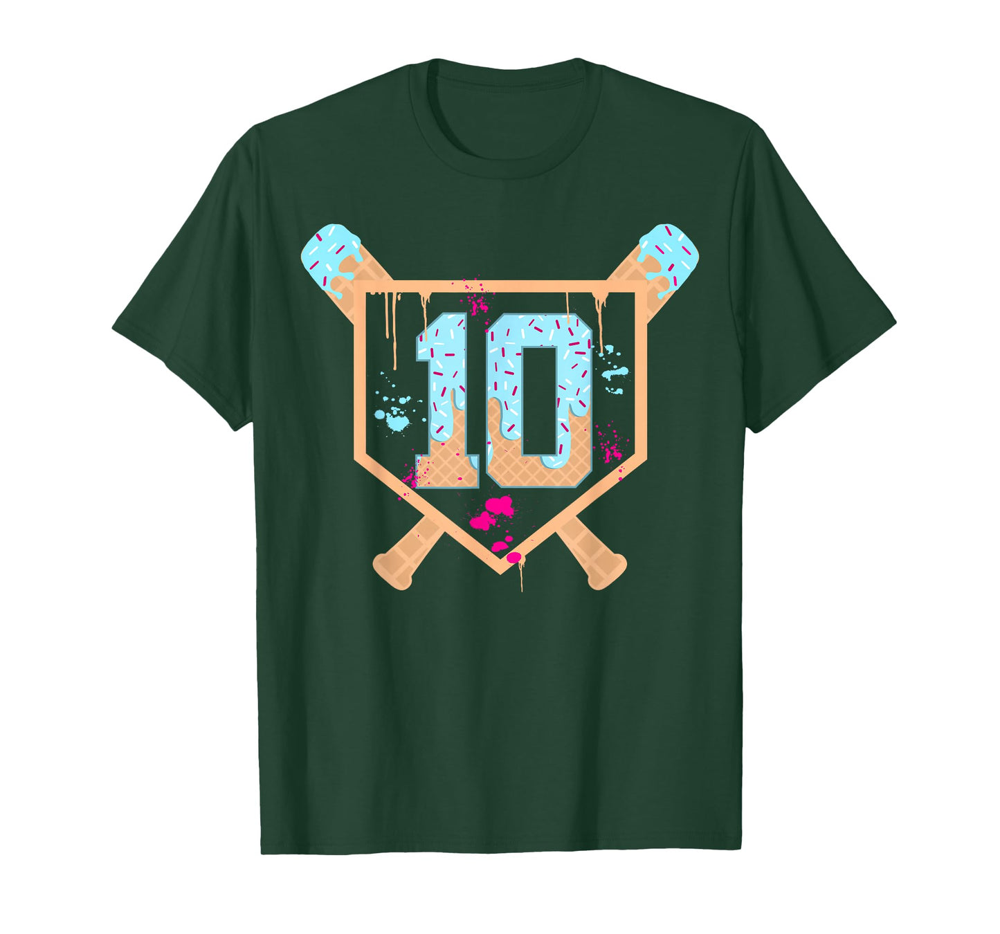 Baseball 10 Year Old Ice Cream Drip 10th Birthday Boy 10 T-Shirt