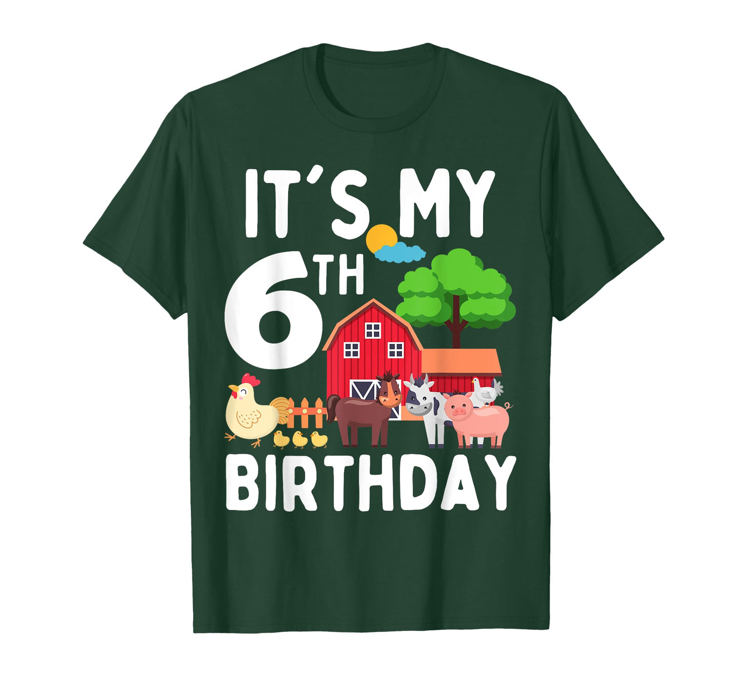It's My 6th Birthday 6 Years Old Farm Animals Theme for Kids T-Shirt