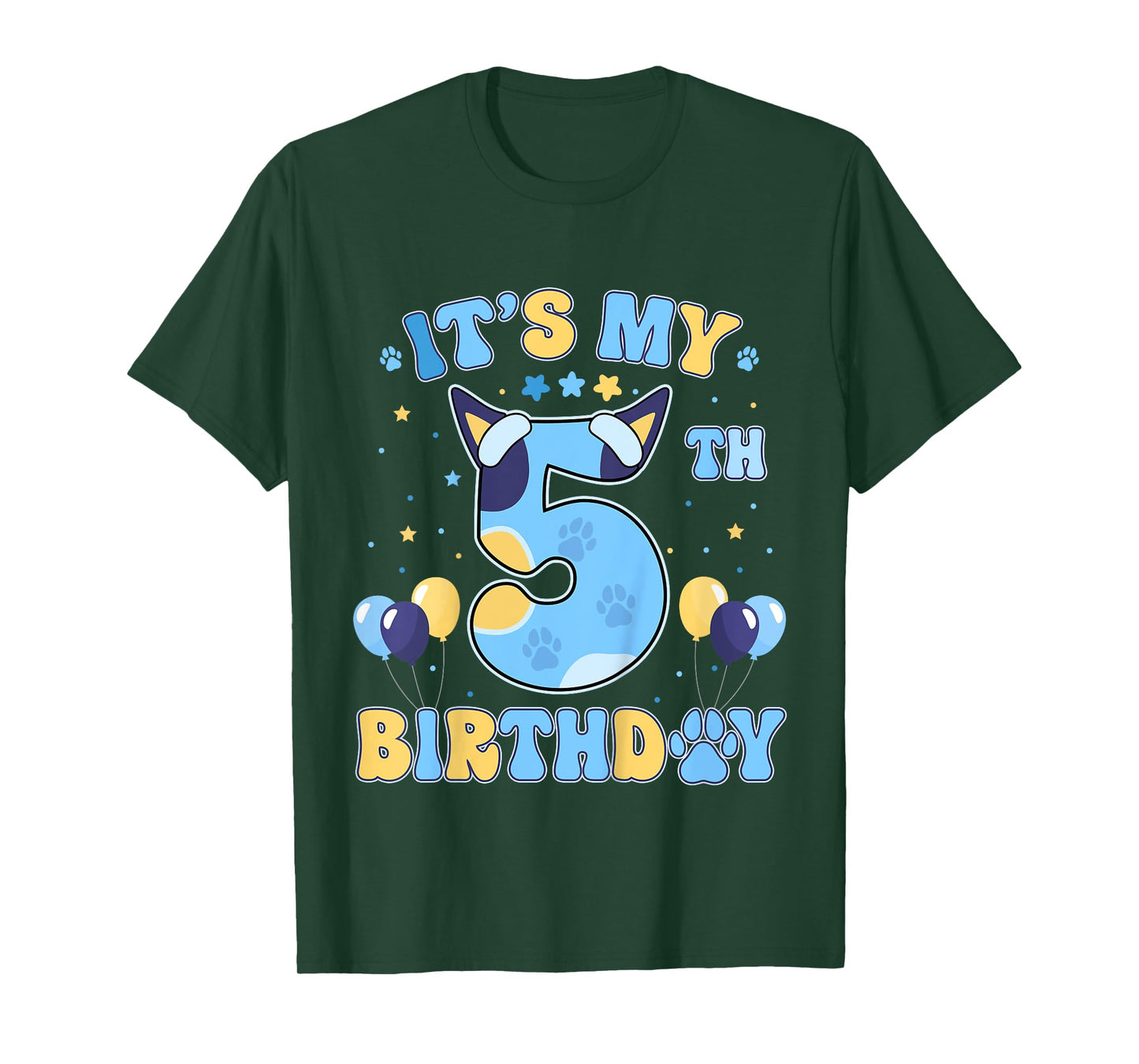 Kids Its my 5th Birthday Boy Blue Dog Theme Party Cool 5 Year Old T-Shirt