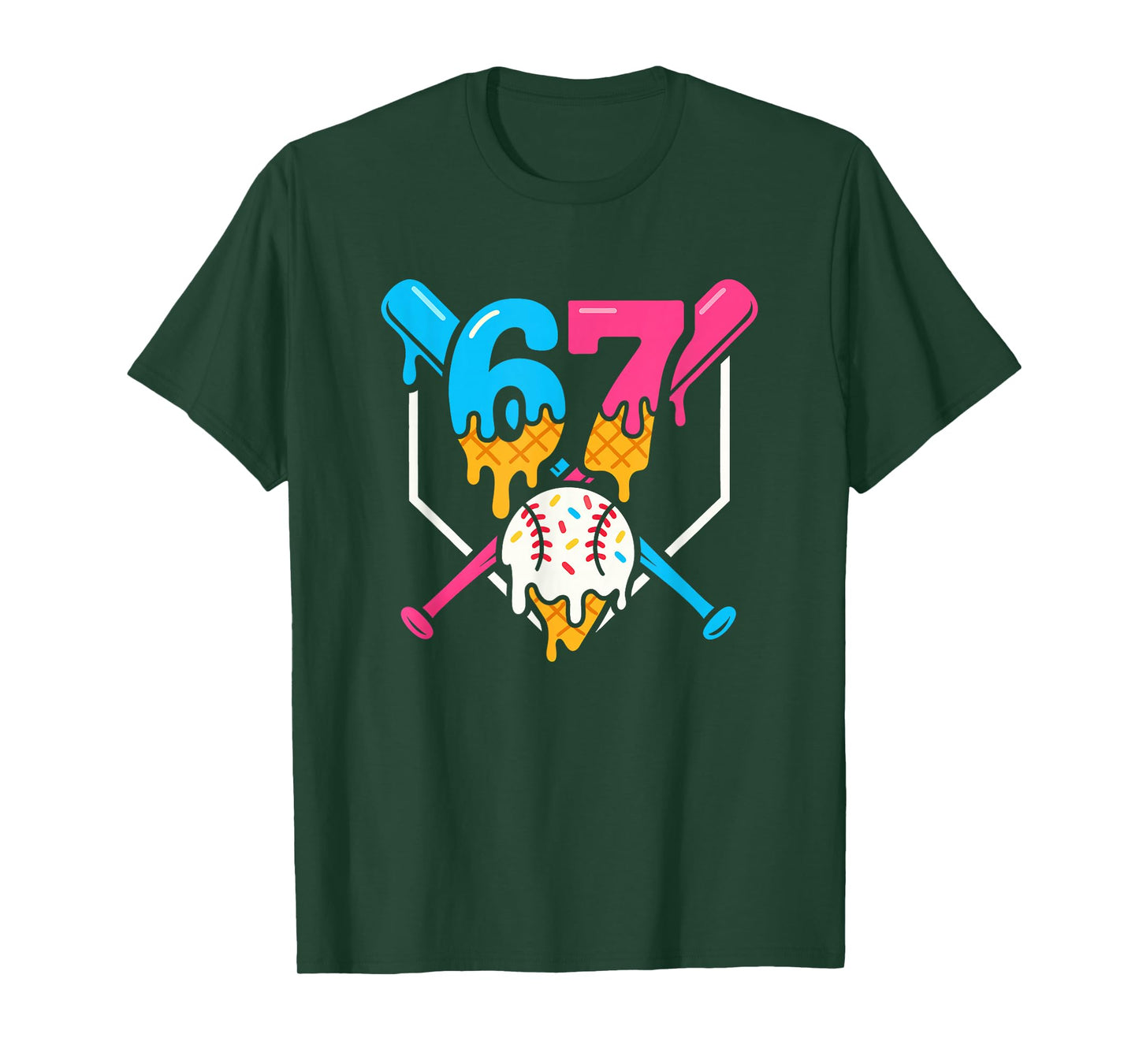 Six Seven Baseball Ice Cream Drip Cool 67 Gen Alpha Slang T-Shirt