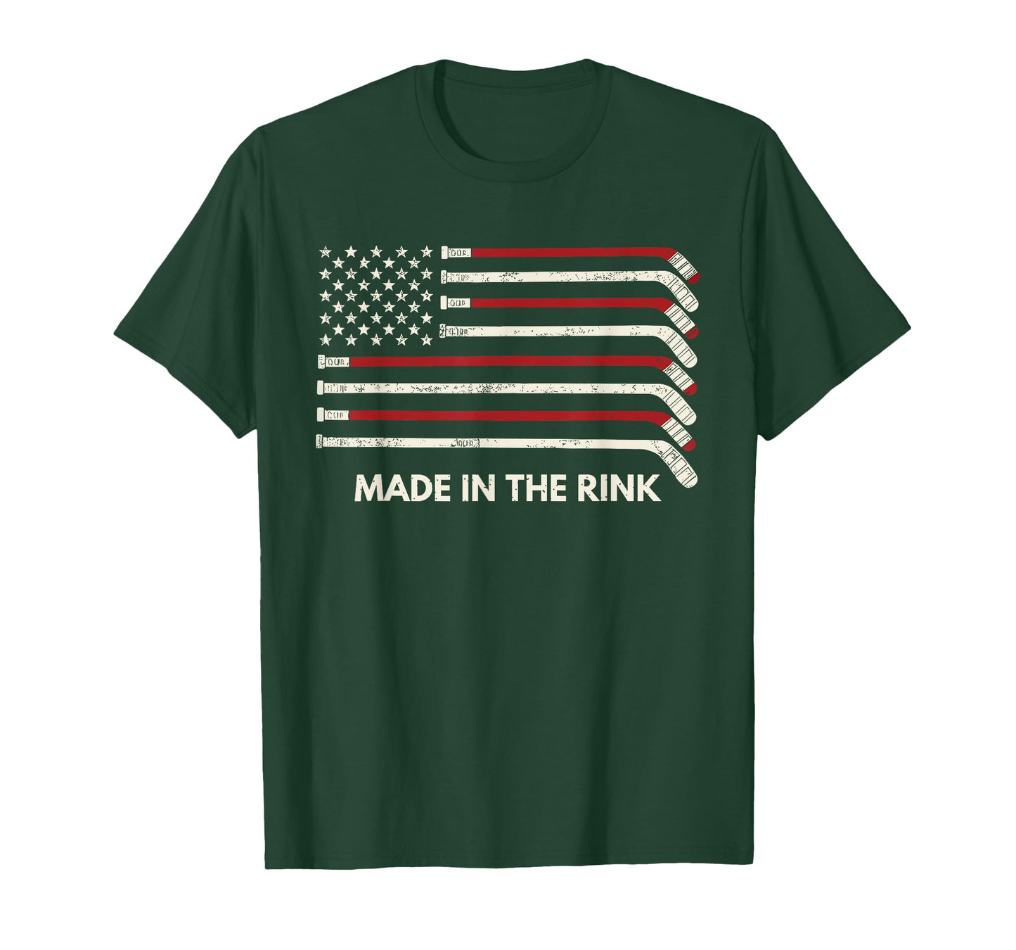 Built in The Rink Hockey Stick USA Flag Faded Ice Rink Pride T-Shirt