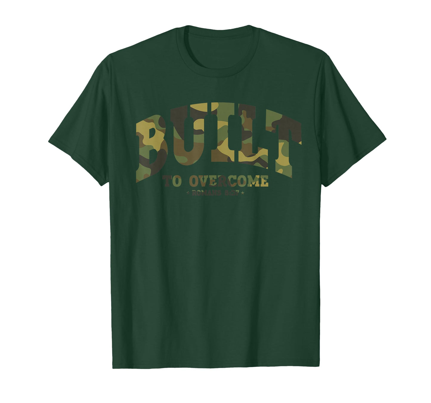 Built to Overcome Camo Faith Workout Christian Scripture Gym T-Shirt