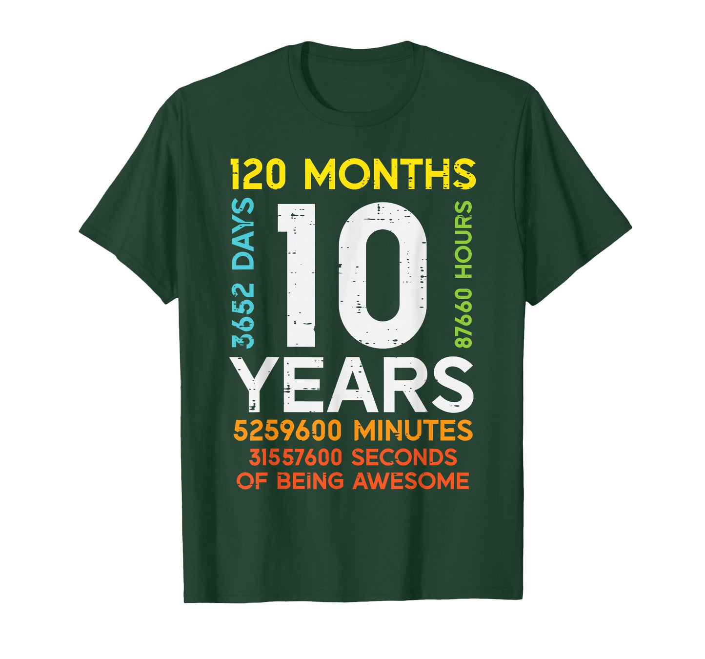 10 Years 120 Months 3652 Days 10th Birthday Boys Girls Kids T-Shirt