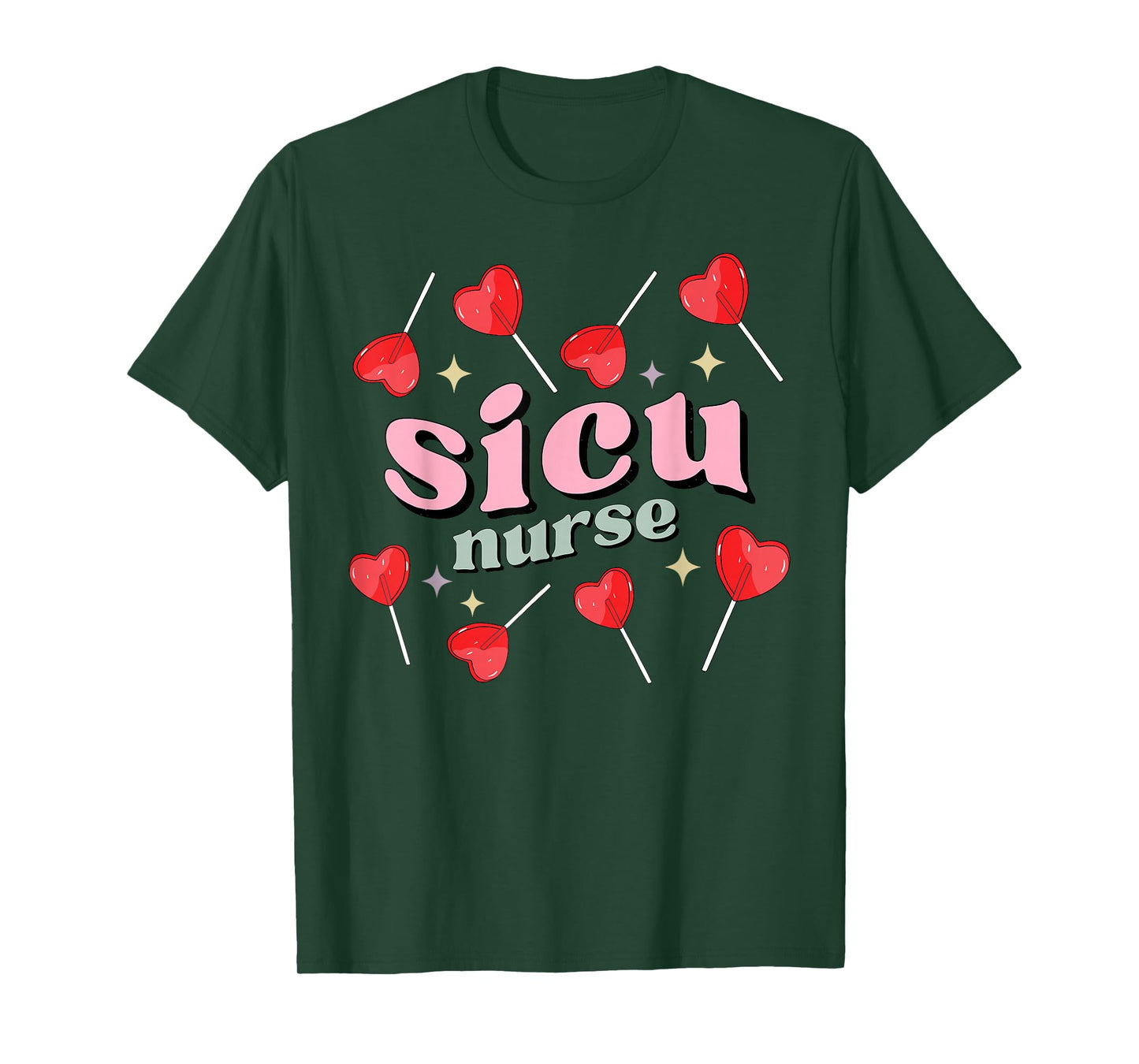 Retro SICU Nurse Lollipops Valentines Day Surgical ICU Nurse T-Shirt