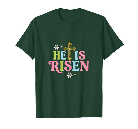 He is Risen Easter Christian Cross Pastel Faith T-Shirt