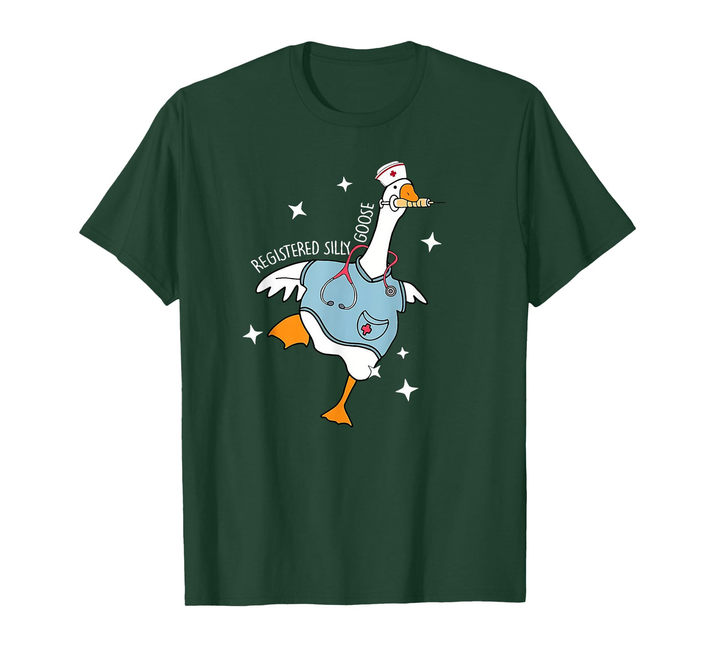 Nurse Silly Goose Pediatric Nurse Appreciation Black Cartoon Humor U-Neck Classic Fit Short Sleeve T-Shirt, Size Small, Unisex-Adult, Nurses, Nursing Students
