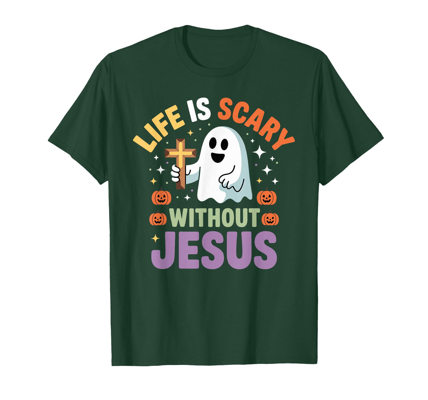 Life is Scary Without Jesus Christian Halloween Ghost T-Shirt