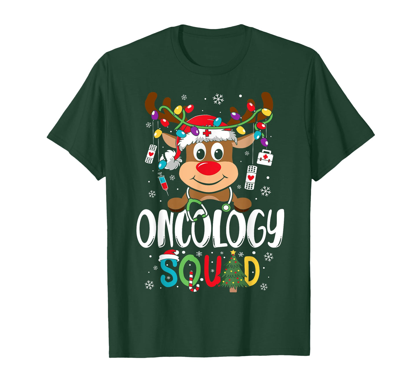 Oncology Nurse Squad Reindeer Stethoscope Nurse Christmas T-Shirt