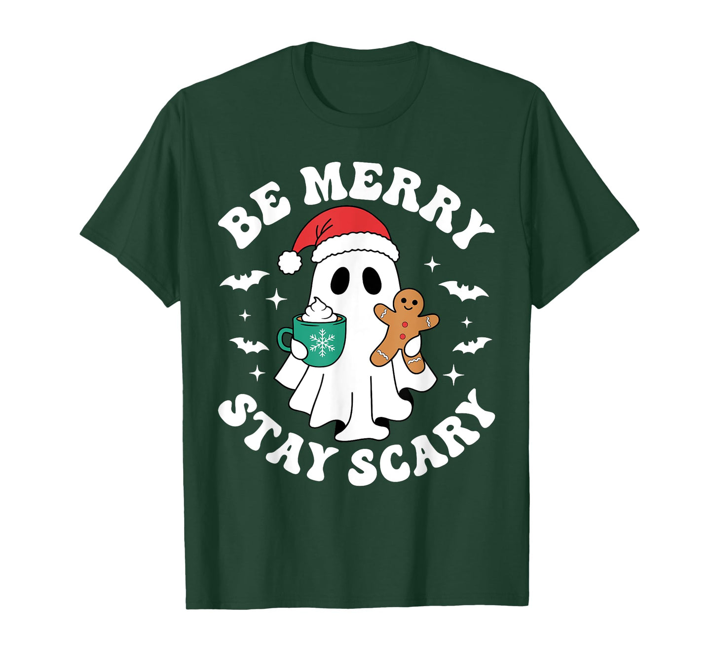 Be Merry Stay Scary Funny Santa Ghost Christmas Halloween T-Shirt
