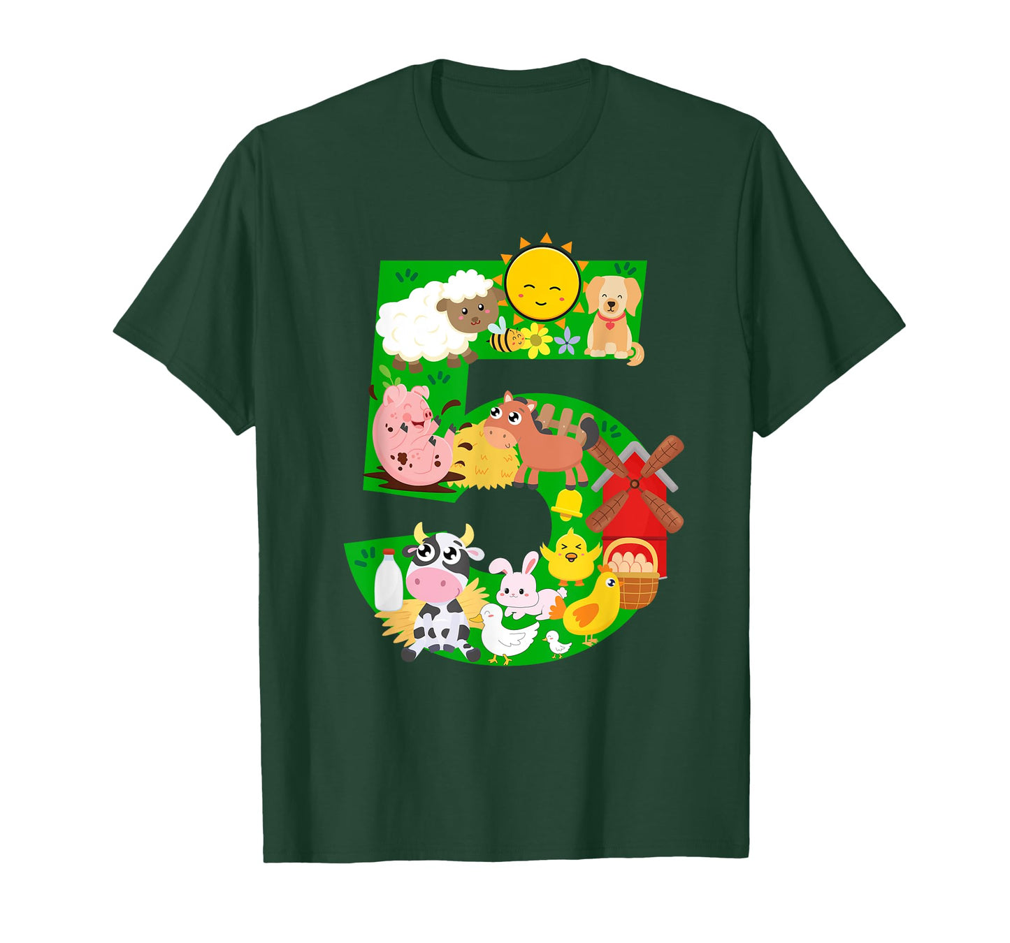 Farm Animals 5 Five Year Old Kids 5th Birthday Party Farmer T-Shirt