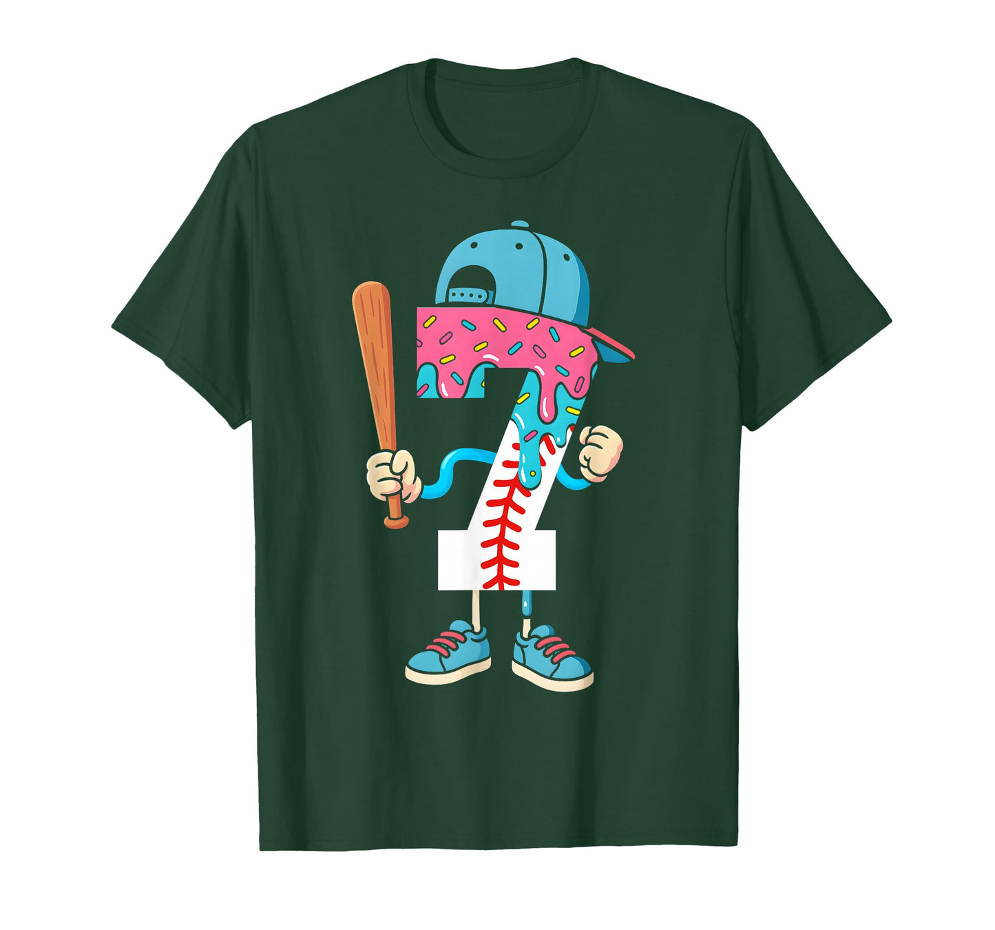 Baseball 7 Year Old Ice Cream Drip 7th Birthday Boy Number 7 T-Shirt