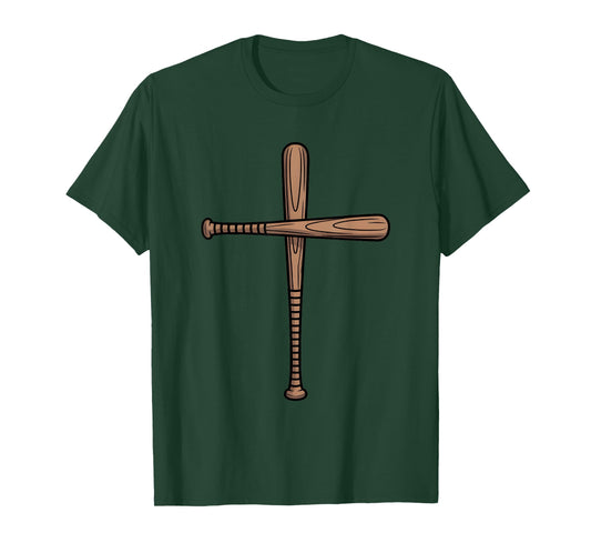 Cross Baseball Bats Christian Faith Sports Coach Pitcher T-Shirt