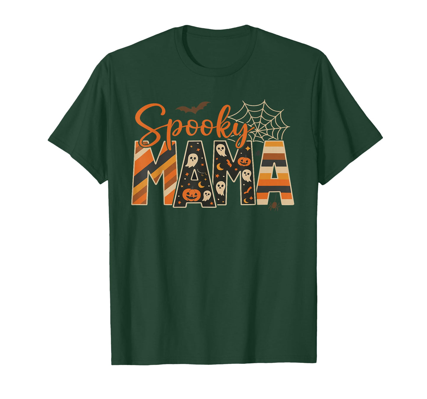 Spooky Mama Funny Mom Halloween Ghost Witch Bat T-Shirt