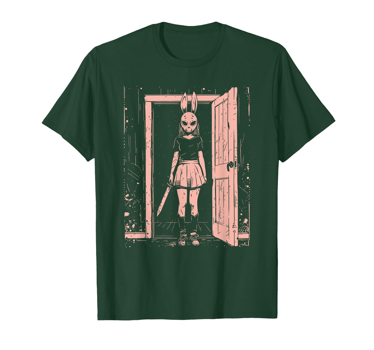 Creepy Girl Bunny Mask Slasher Pastel Goth Anime Horror T-Shirt