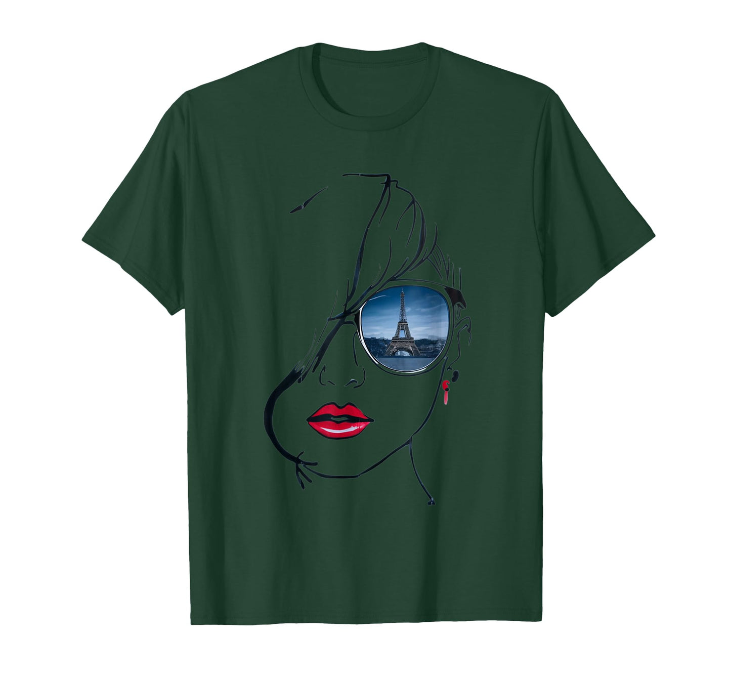 Woman's head lineart, with glasses Eiffel Tower reflection T-Shirt