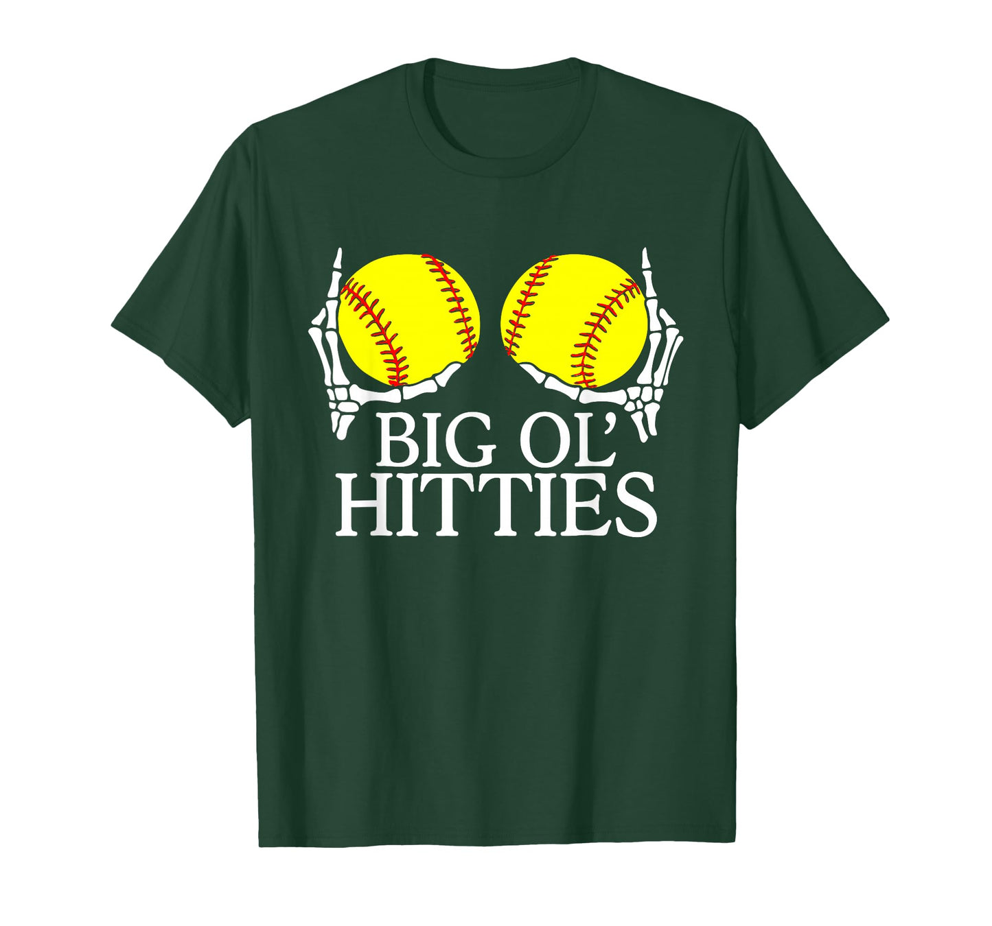 Big Ol’ Hitties, Funny Skeleton Hands Holding Softball Meme T-Shirt