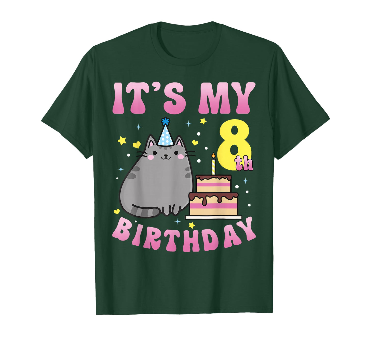 8 Years Old Girl Boy It's My 8th Birthday Cute Kawaii Cat T-Shirt