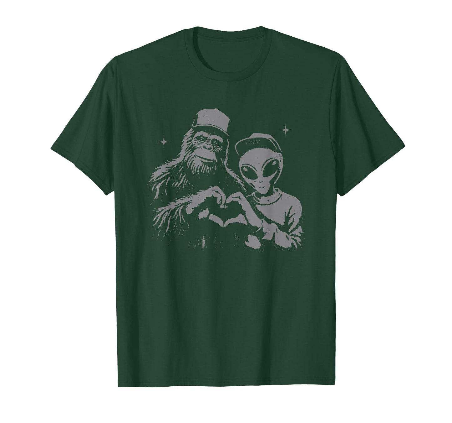 bigfoot and alien Sasquatch love hand sign T-Shirt