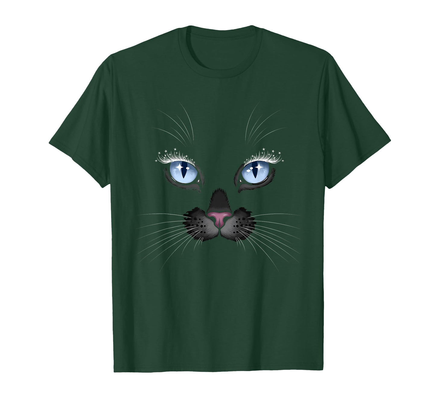 Black Cat Face Blue Eyes Sparkle Lashes Glamorous Cats Lover T-Shirt
