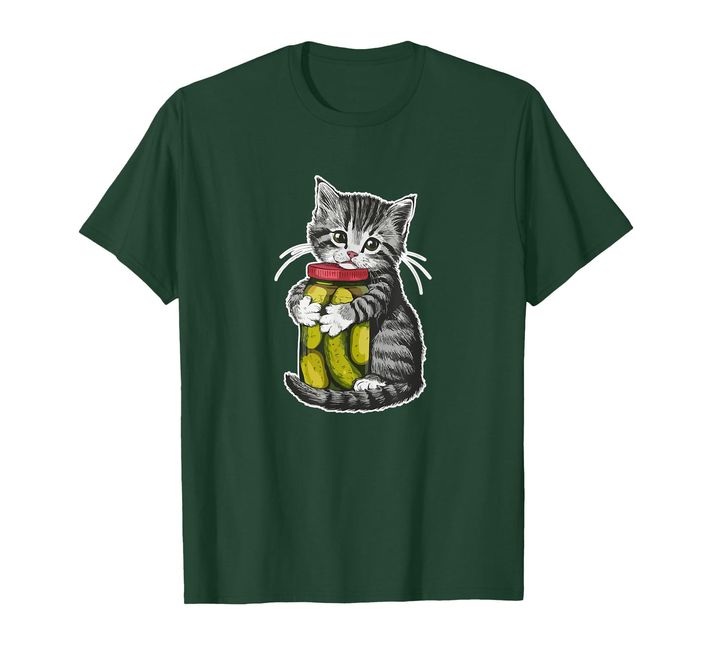 Cute kitten Cat hugging a jar of dill pickles Cat Lovers T-Shirt