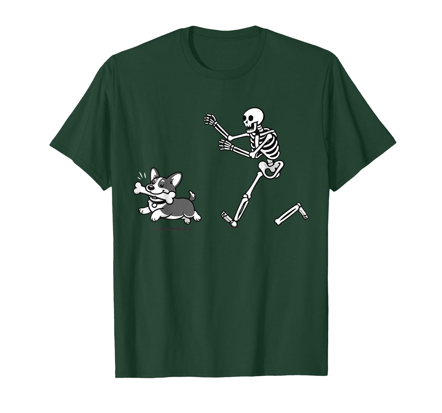 Skeleton Chasing Corgi Halloween Vibe Corgi Dog Lover T-Shirt