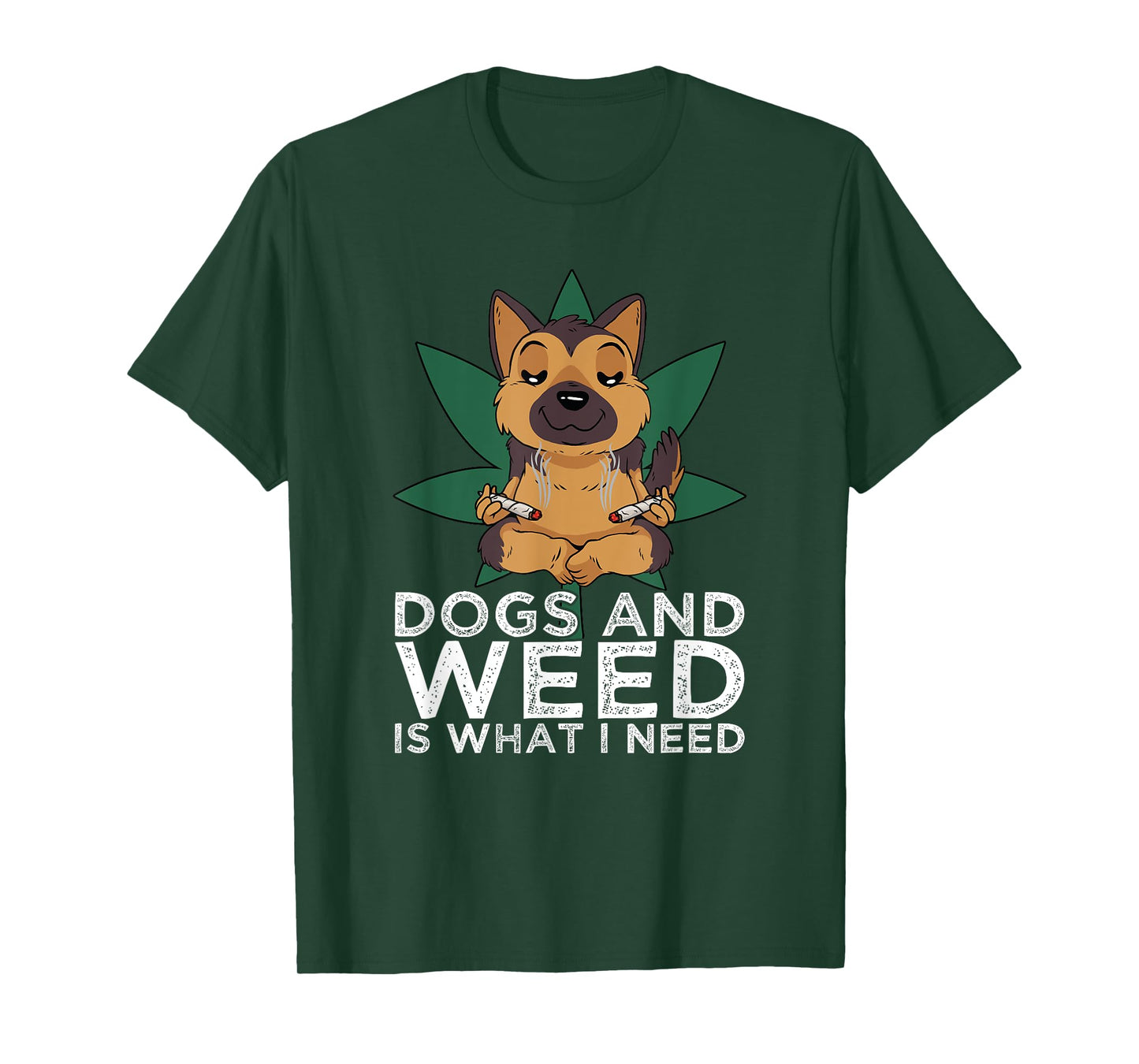 German Shepherd Dogs And Weed Smoking Joints Cannabis Leaf T-Shirt