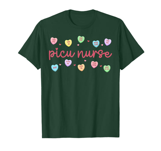 PICU Nurse Valentine Day Conversation Heart Pediatric Peds T-Shirt