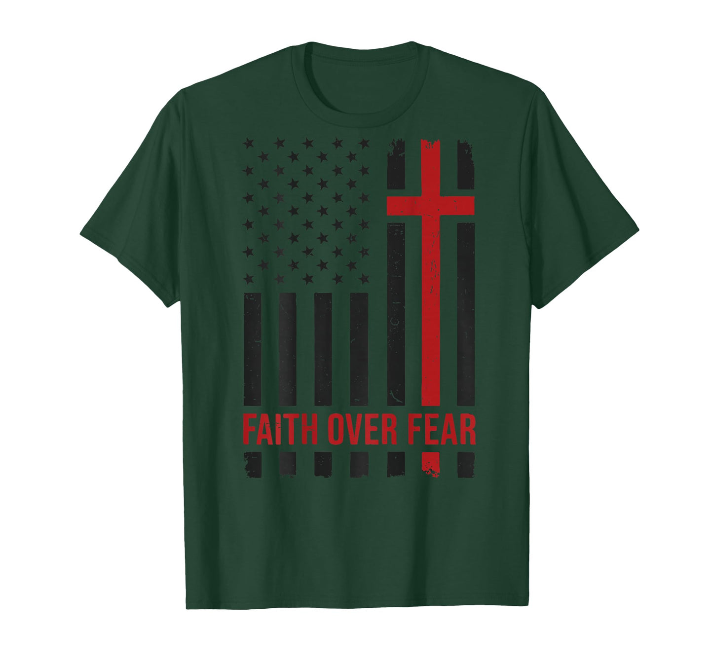 Youth Boys American Flag Faith Over Fear Christian Patriotic T-Shirt