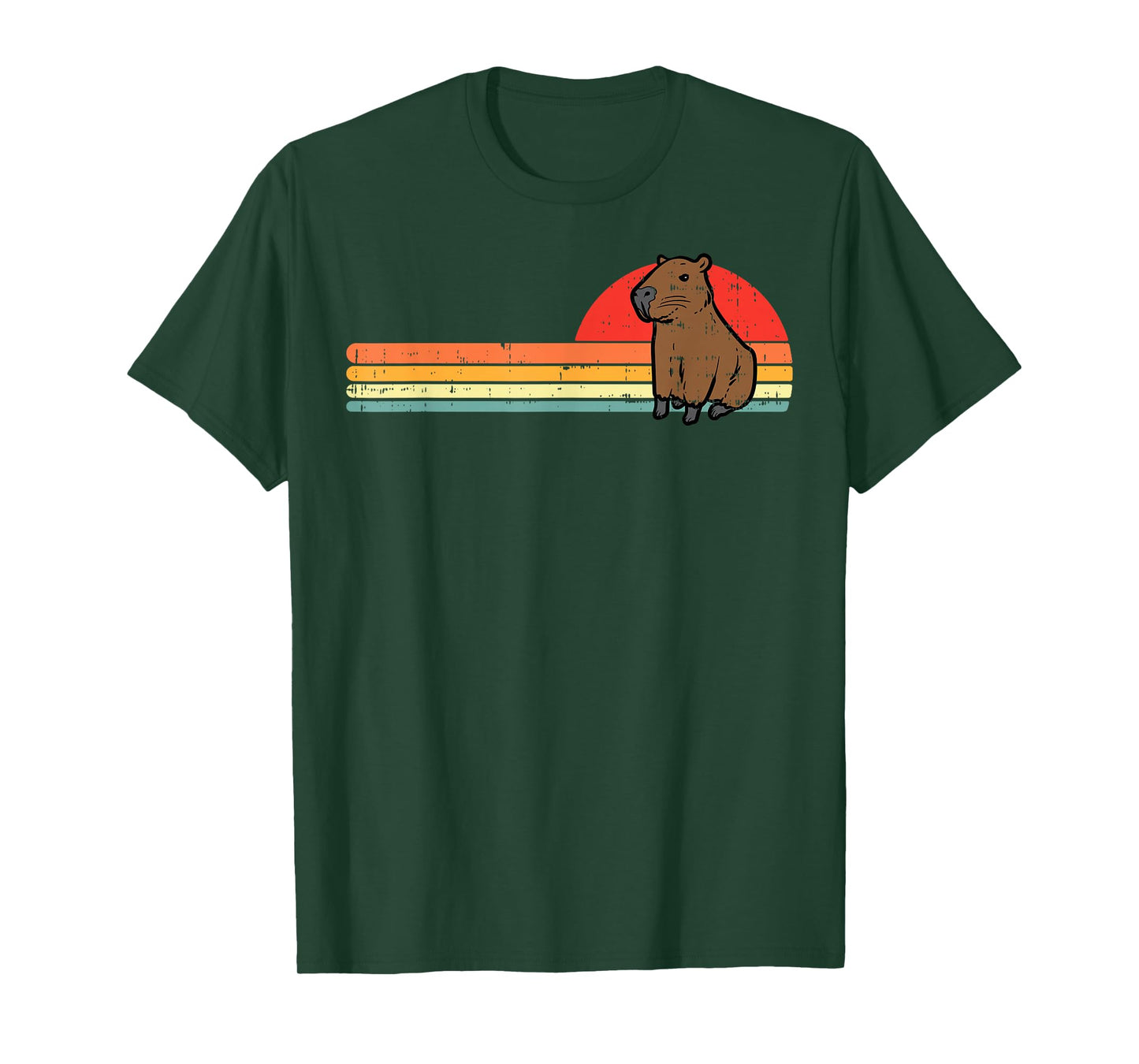 Capybara Chest Sunset Retro Capy Rodent Men Women Kids Youth T-Shirt