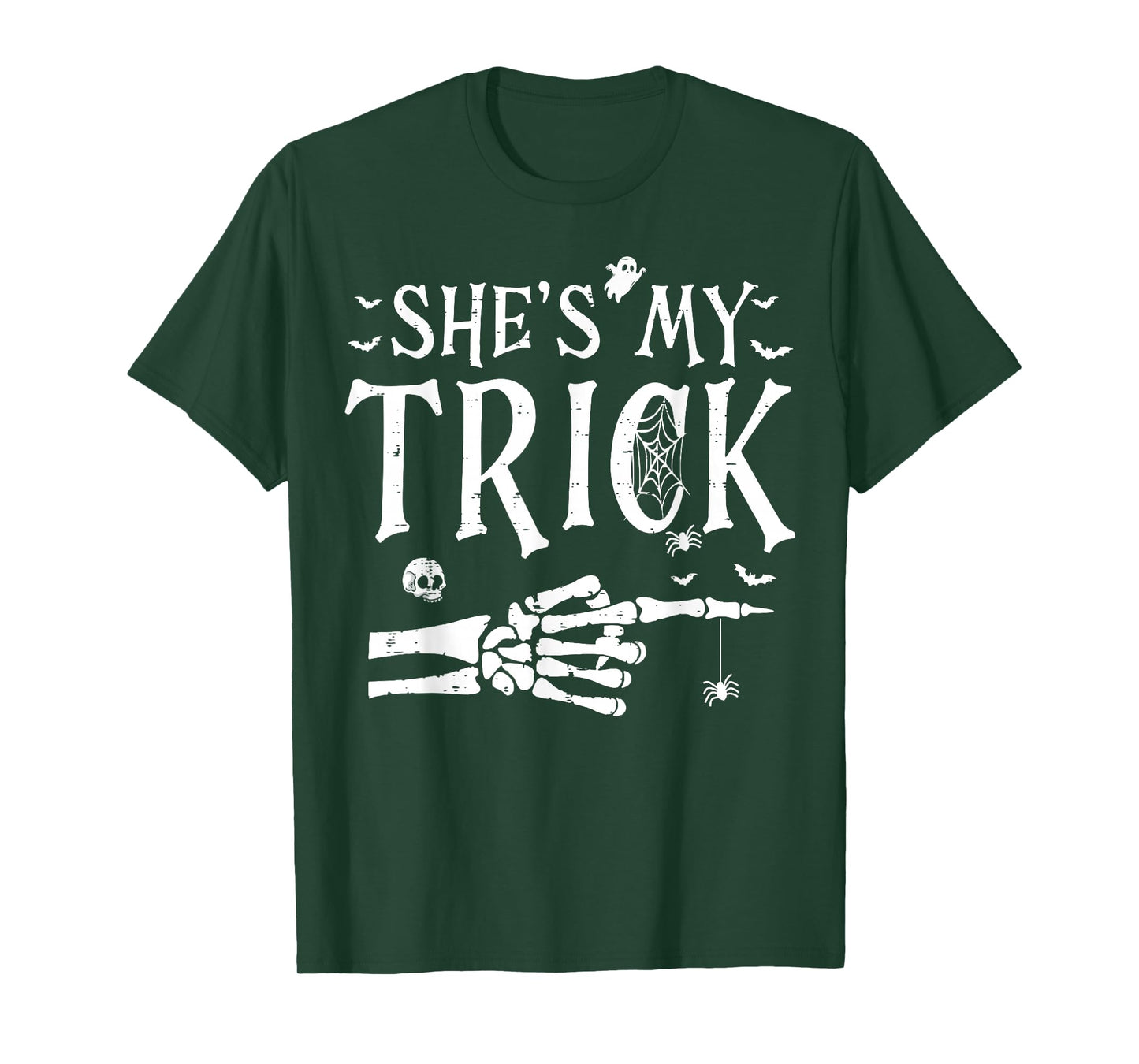 She's My Trick Skeleton Hand Halloween Costume Couples T-Shirt