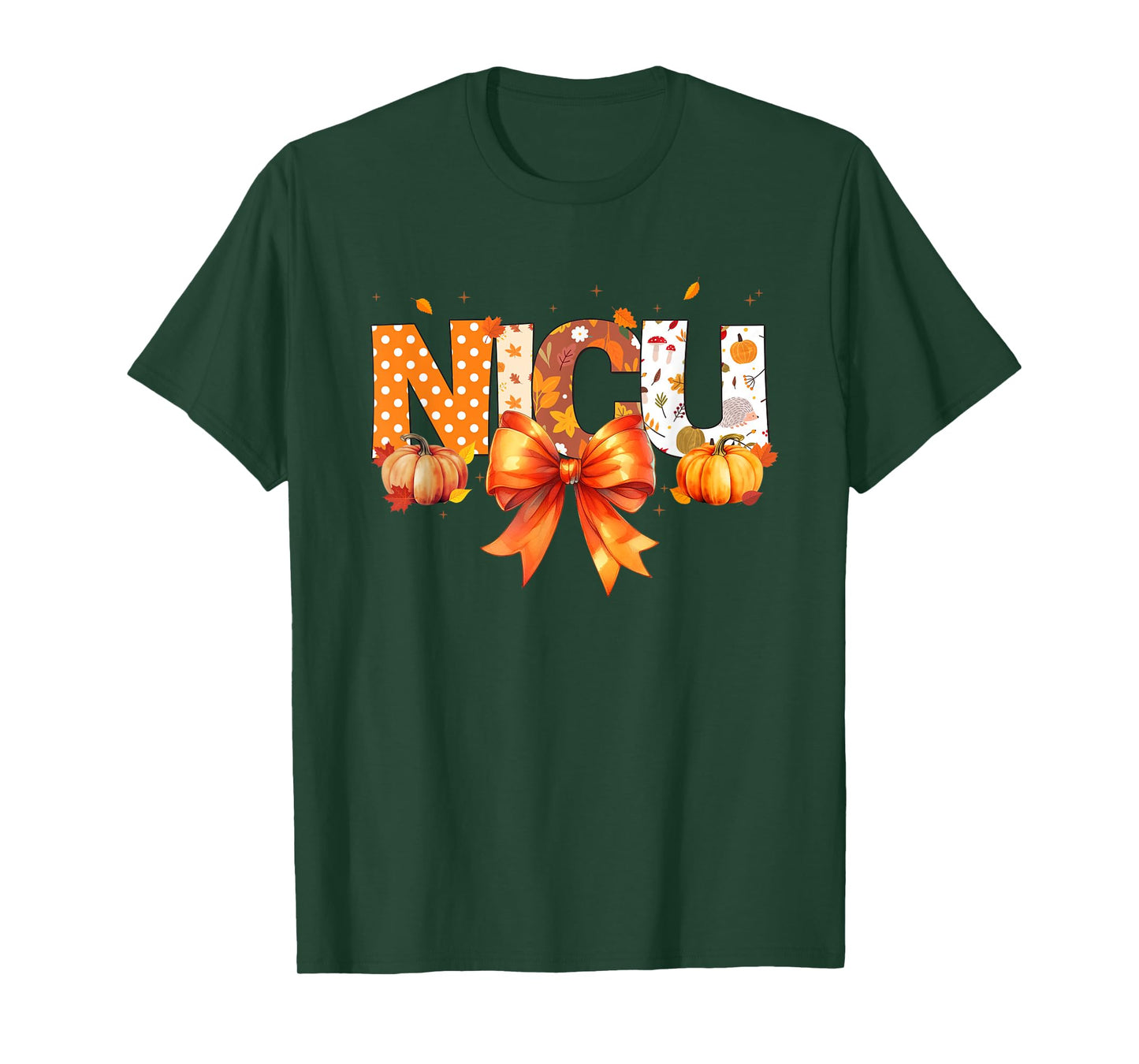 Love NICU Pumpkin Leopard Autumn Fall Season Scrub Women T-Shirt