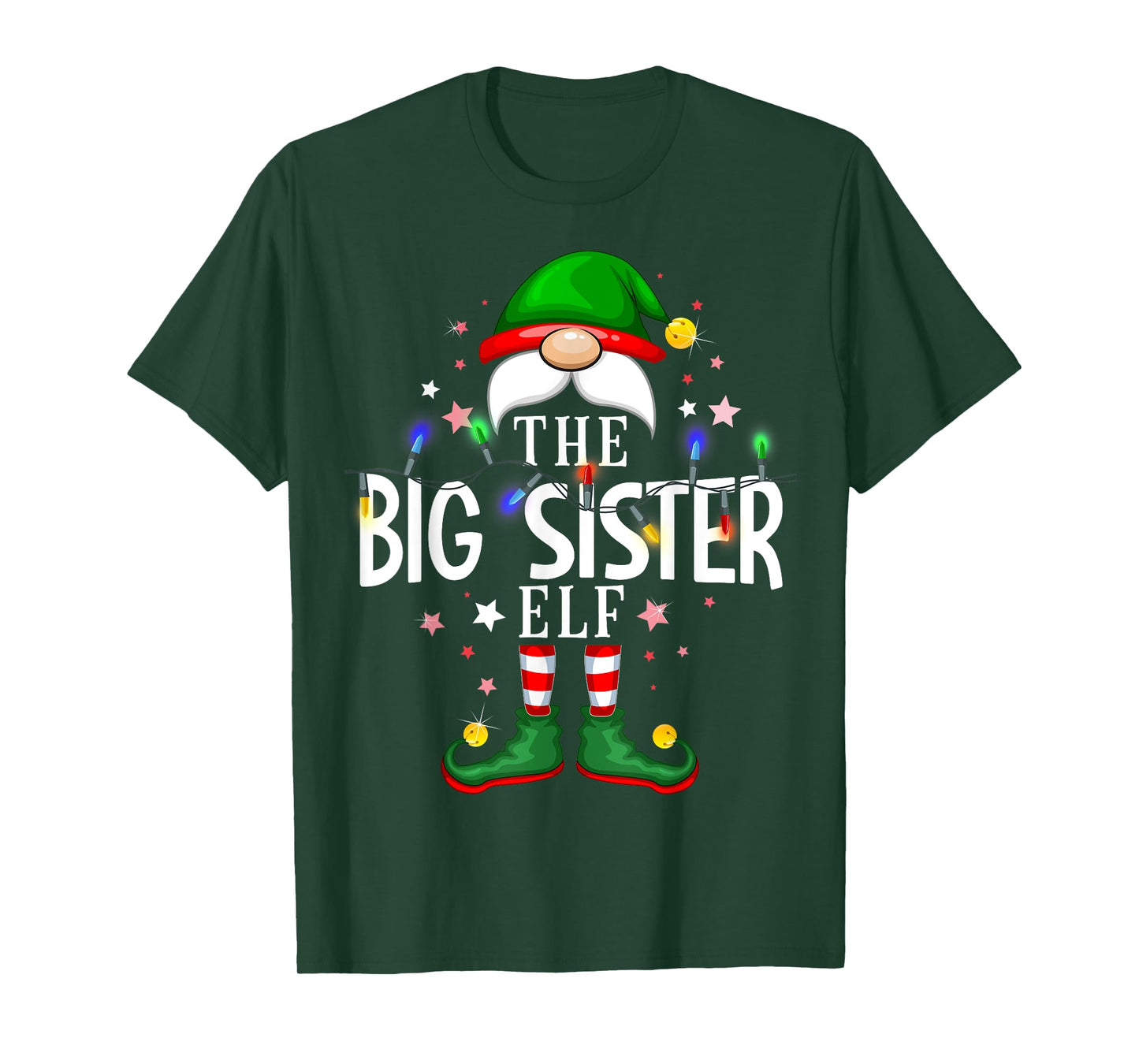 The Big Sister Elf Christmas Family Pajama Party T-Shirt