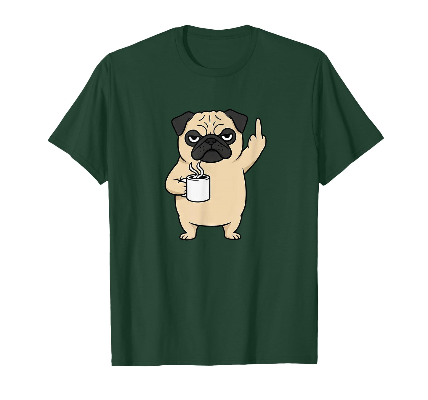 Annoyed Pug with Coffee and Middle Finger T-Shirt
