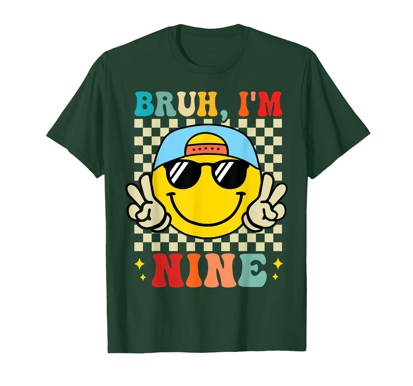 Bruh I'm Nine 9 9th Birthday Groovy Boys Girls 9 Years Old T-Shirt