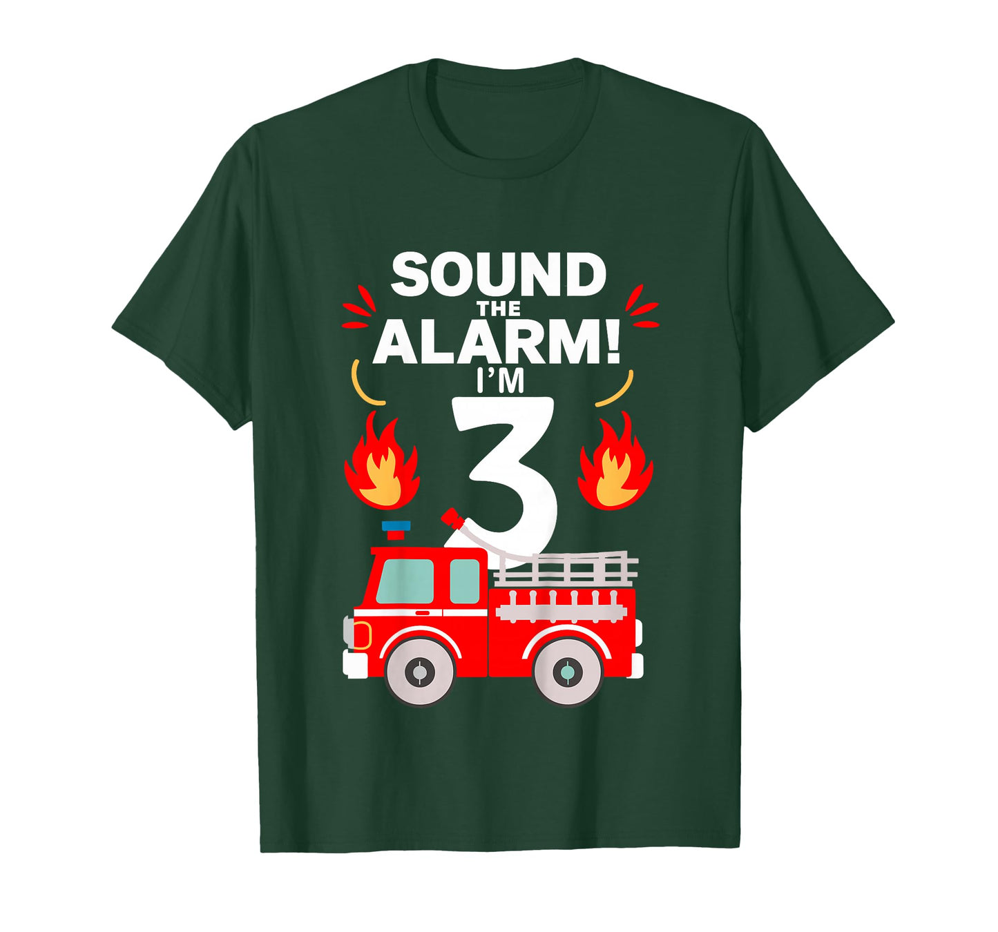 Kids 3rd Birthday Fire Truck 3 Year Old Birthday Boy Firefighter T-Shirt
