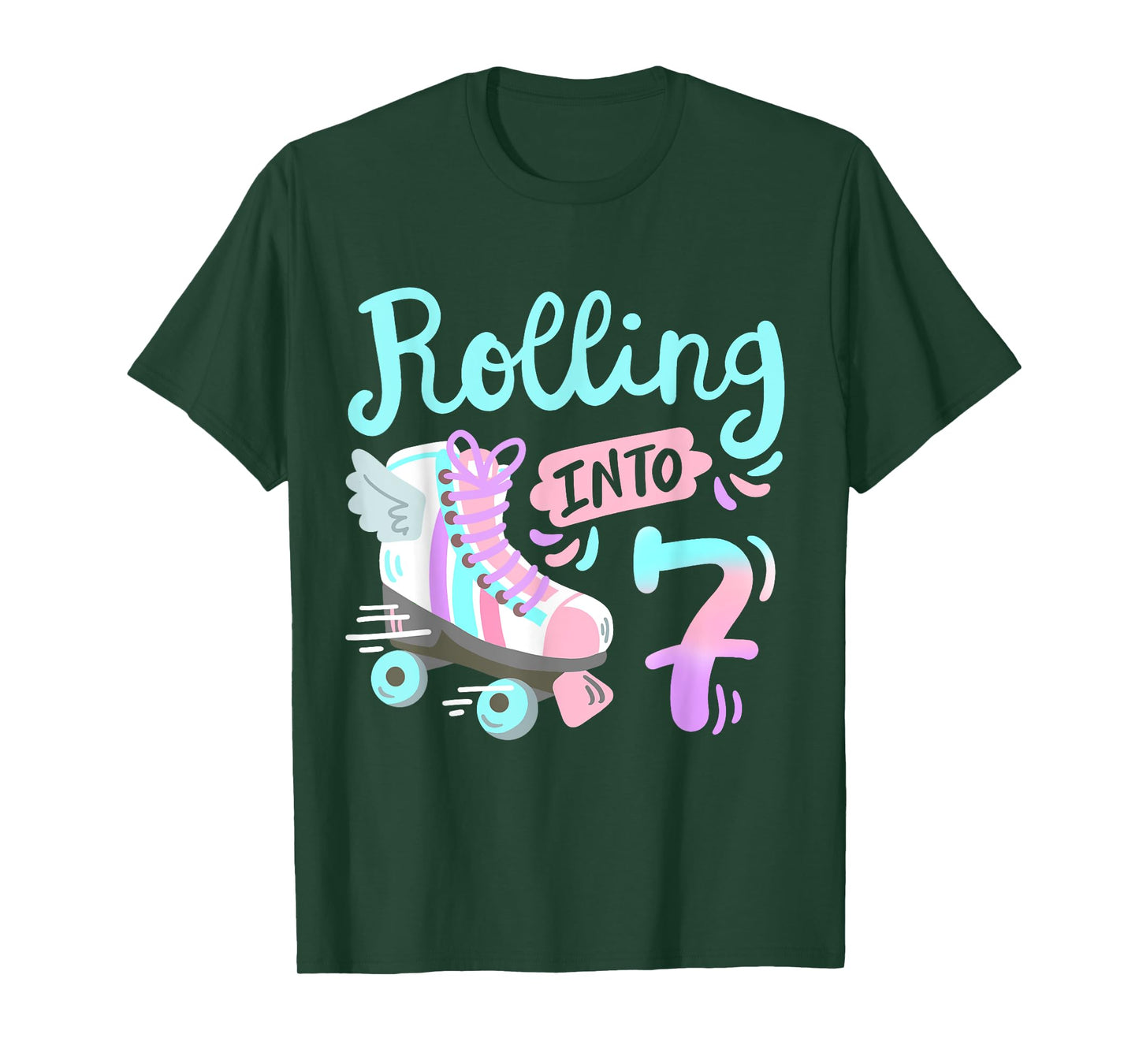 Rolling Into 7 Roller Skates Skater Girl 7th Birthday Party T-Shirt