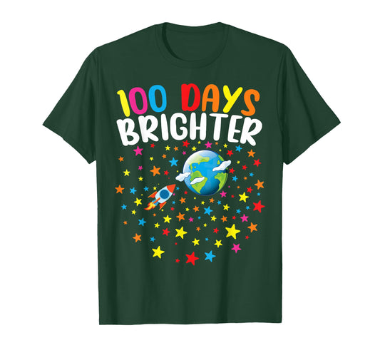 100 Days Brighter 100th Day of School Boys Kids T-Shirt