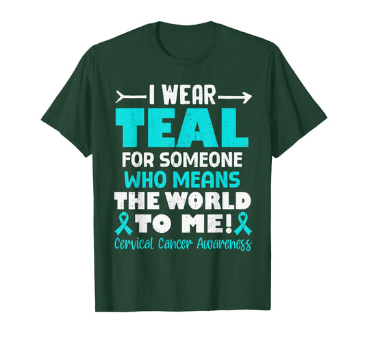 Cervical Cancer Awareness Ribbon Teal Support Men Women Kids T-Shirt
