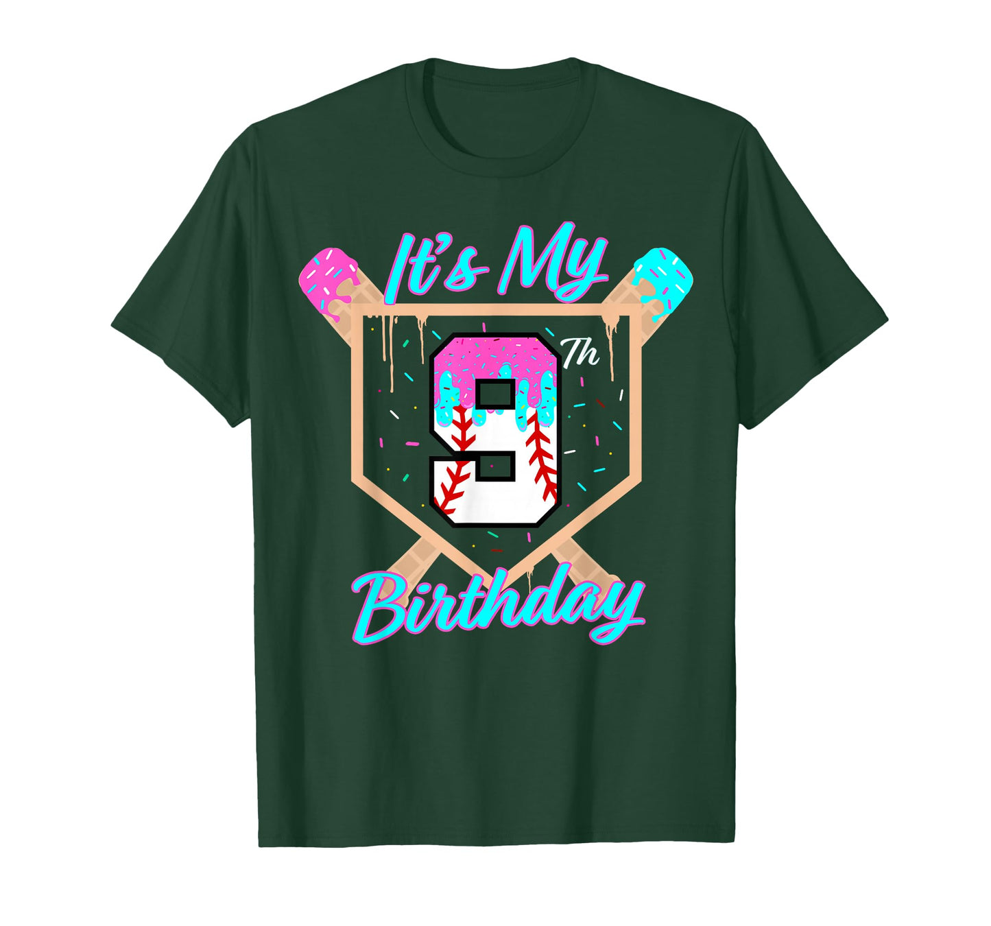 Baseball 9 Year Old Ice Cream Drip 9th Birthday Boy Number 9 T-Shirt