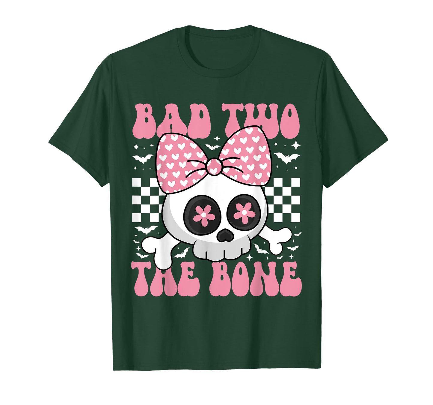 Bad Two The Bone Skull with Pink Bow for Halloween T-Shirt