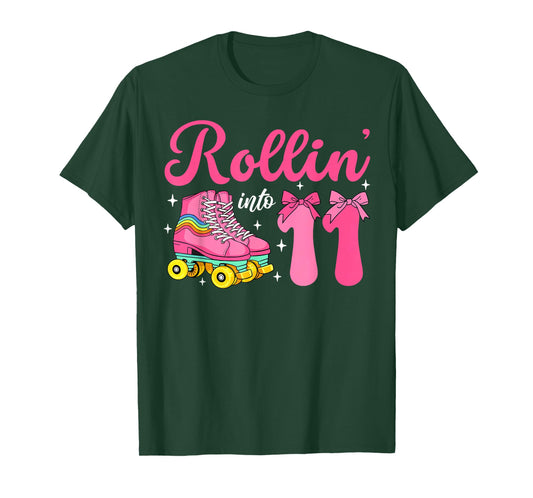 Rolling Into 11 Years Old Roller Skates 11th Birthday Girls T-Shirt