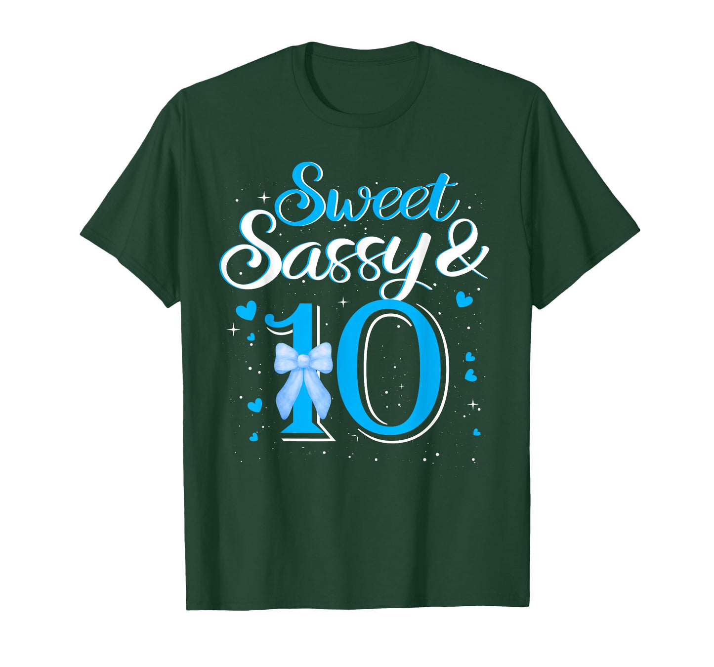 Blue Sweet Sassy And 10th Ten Bow Birthday 10 Year Old Kids T-Shirt