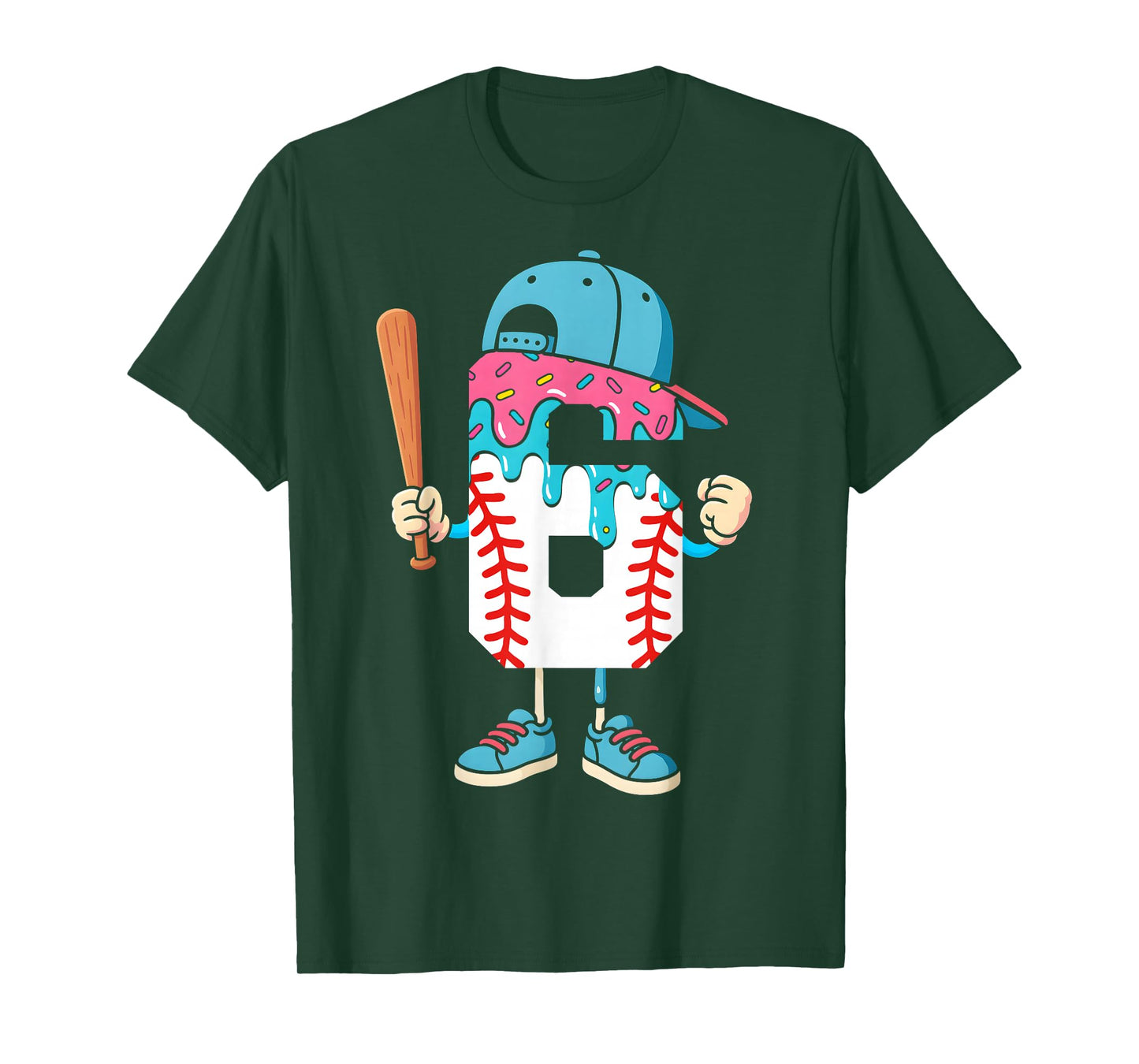 Baseball 6 Year Old Ice Cream Drip 6th Birthday Boy Number 6 T-Shirt