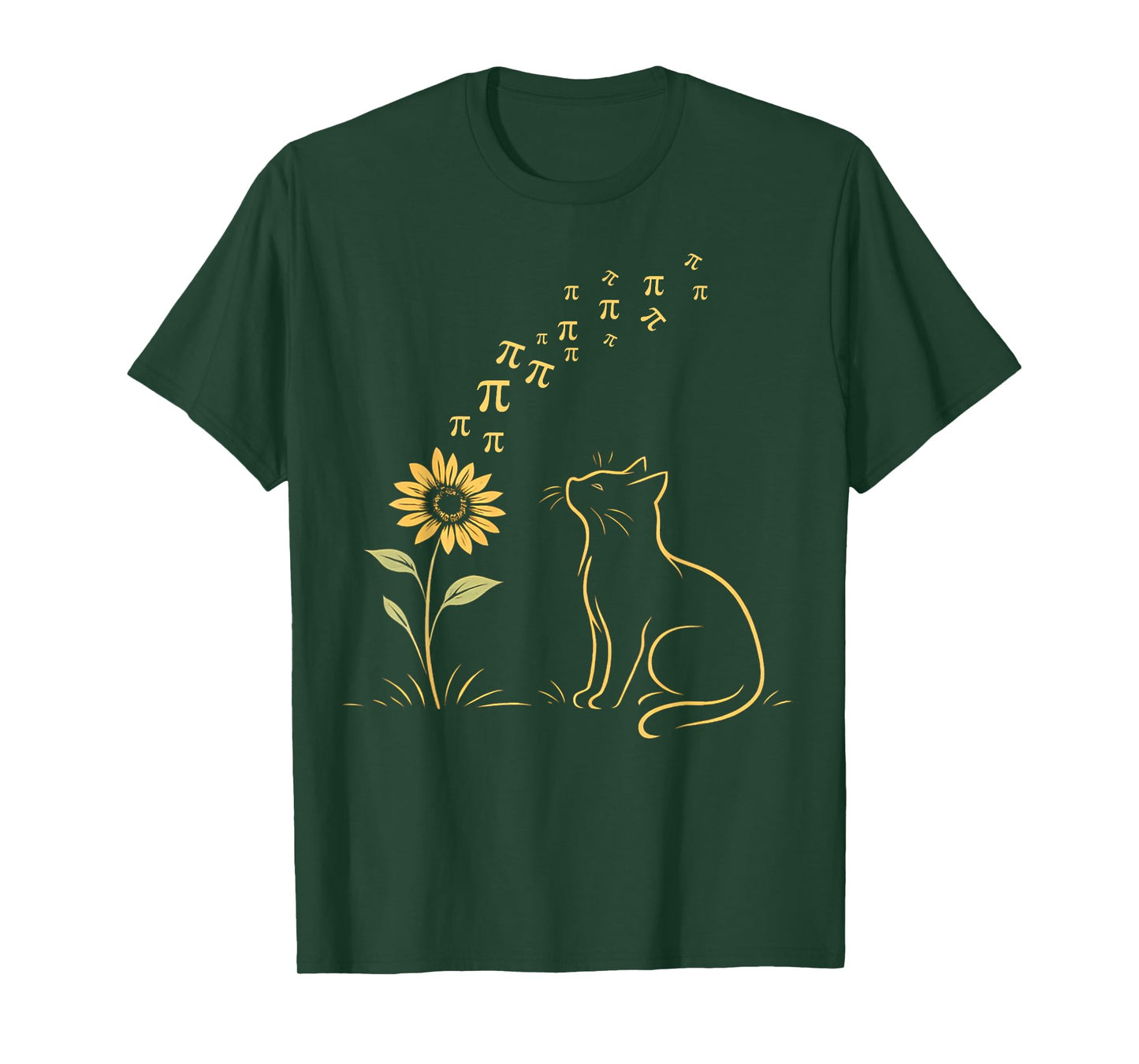 Cat Sunflower Pi Day Math Teacher Sunshine Kitty Pi Symbols T-Shirt