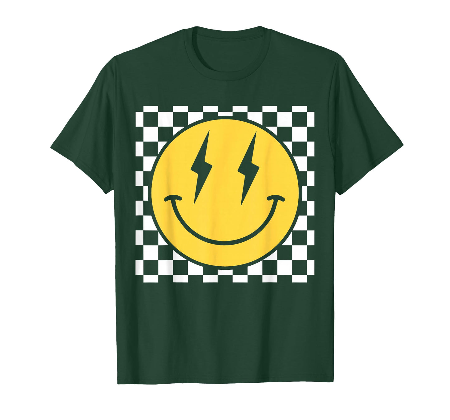 Retro Happy Face Distressed Checkered Pattern Smile Face T-Shirt
