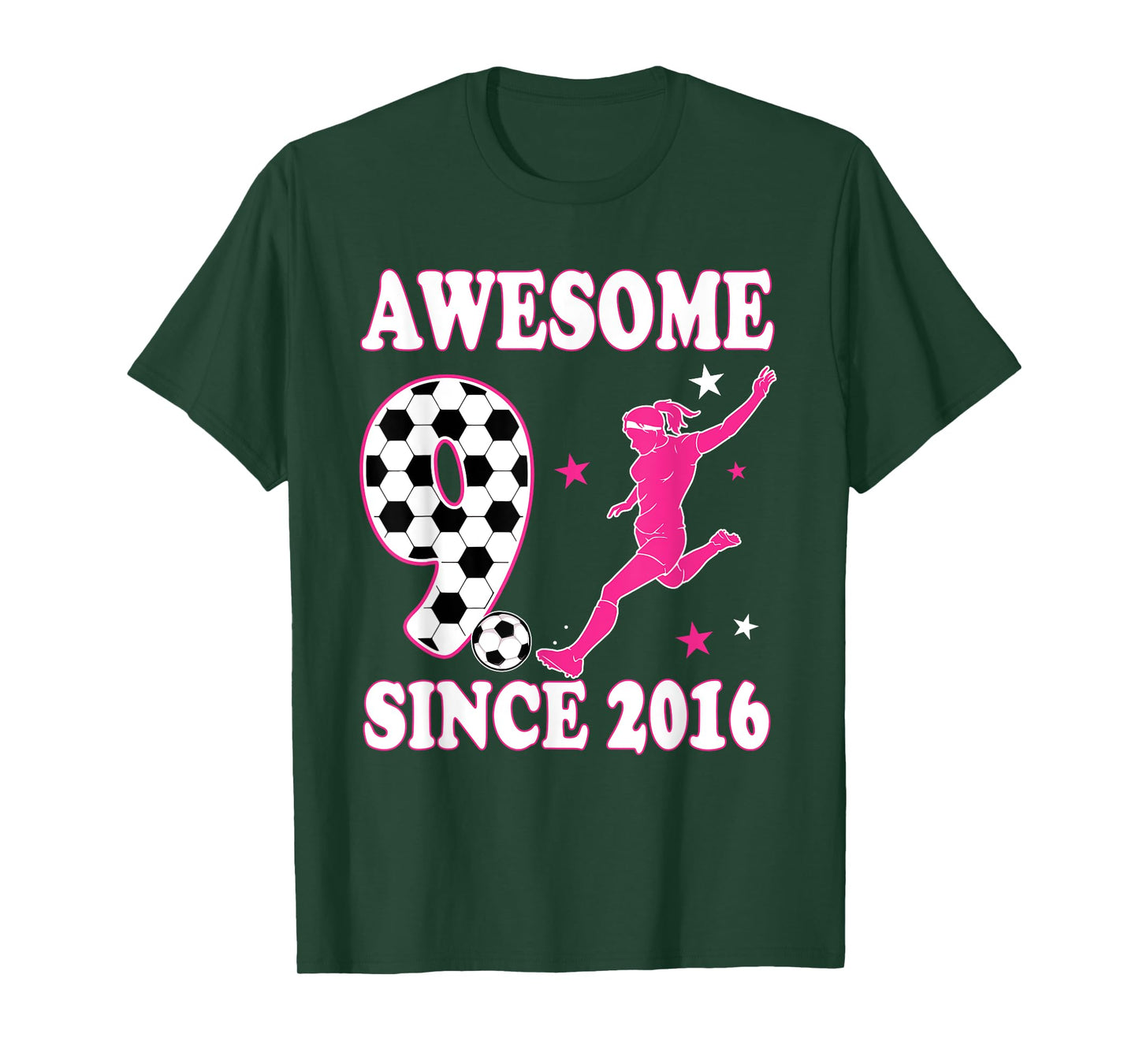 Awesome 9 Since 2016 Birthday Girl Soccer 9 Year Old T-Shirt