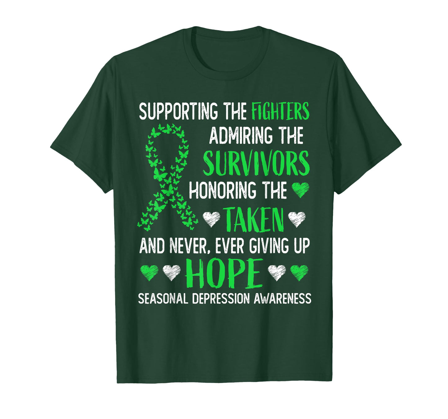 Seasonal Depression Awareness Green Ribbon Survivor Fighter T-Shirt