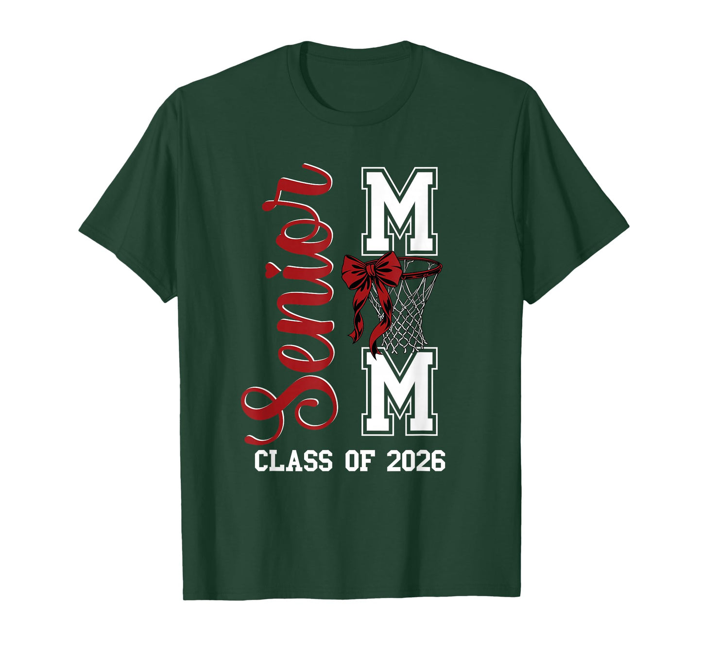 Red Basketball Bow Senior Mom Mama Class of 2026 Graduation T-Shirt