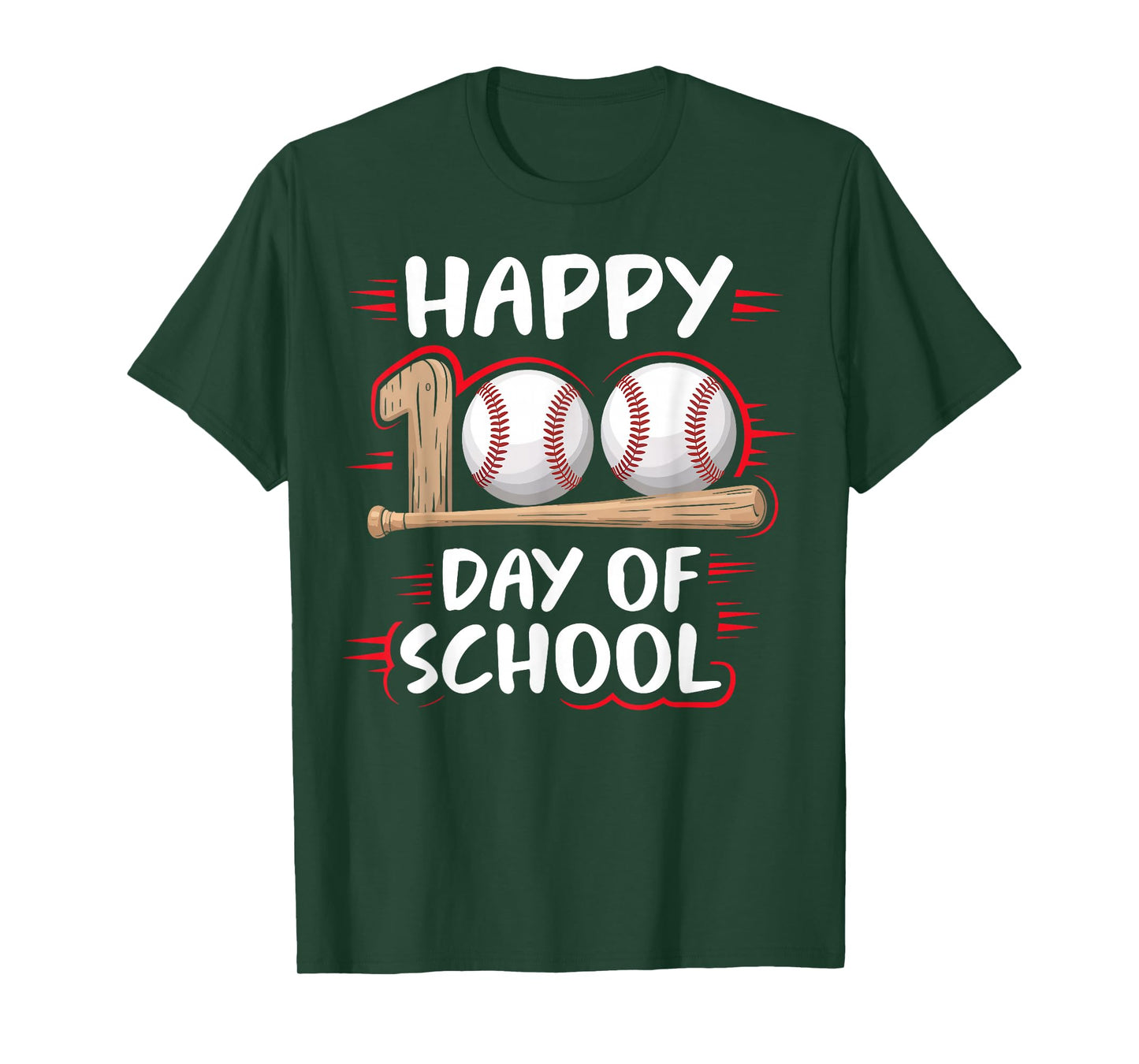 100 Days of School Baseball Theme Kids Teens Boys 100th Day T-Shirt