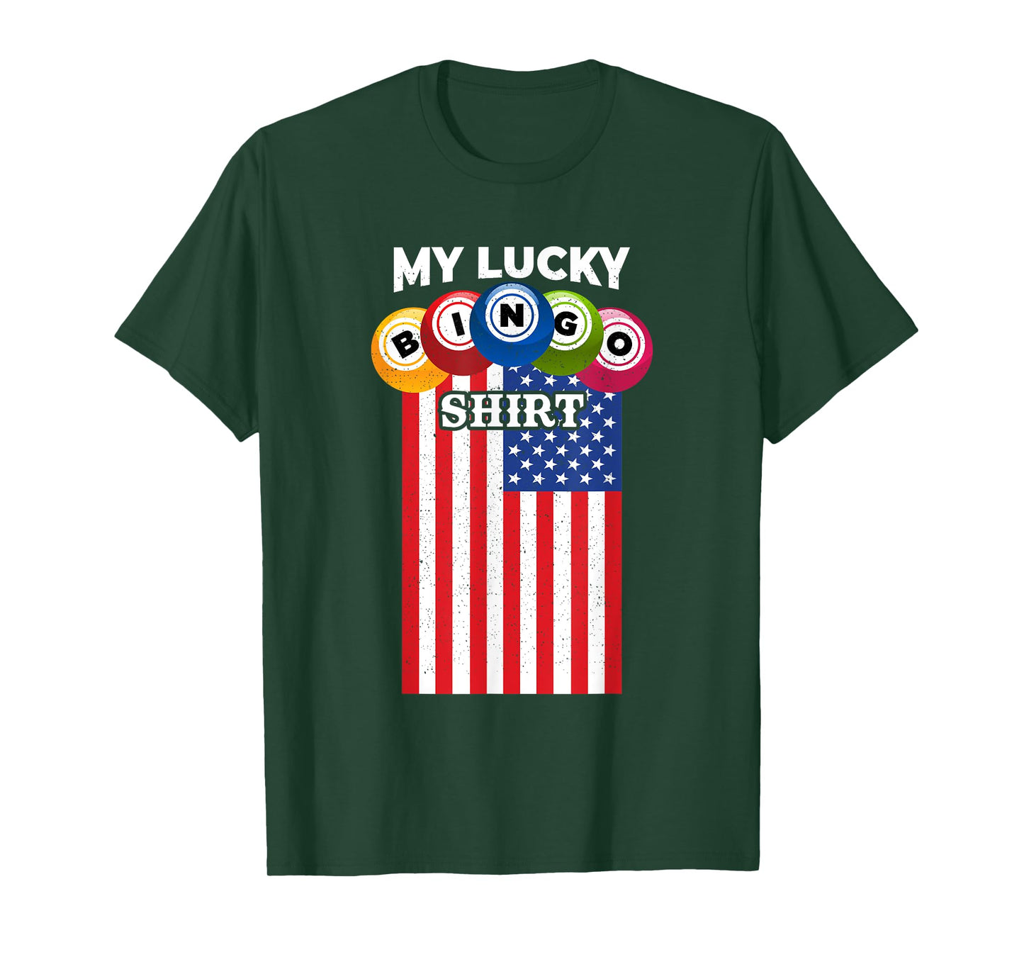 Lucky Bingo With American Flag Funny Bingo Player T-Shirt